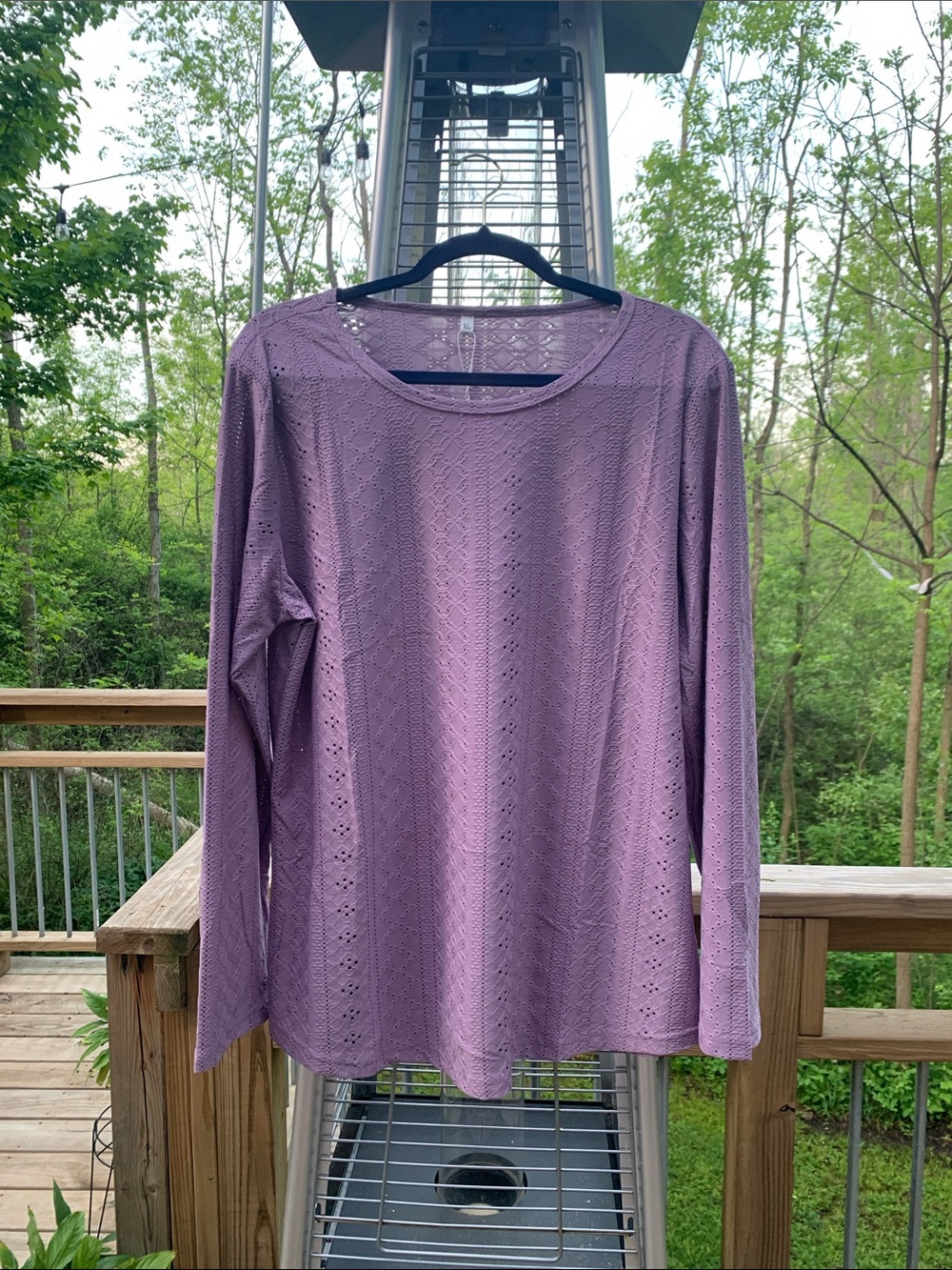 Amazon Women's Long Sleeve Eyelet Lace-Pattern Tee - Lavender